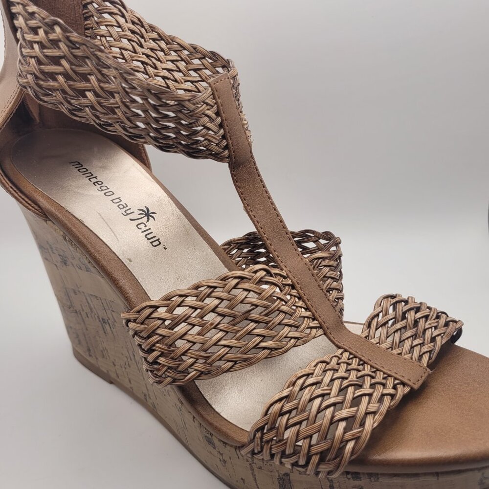 Montego Bay Club T-Strap Wedge Platform Sandals Shoes Zip Backs Size 7.5